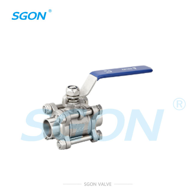 Three-piece sanitary short welding ball valve